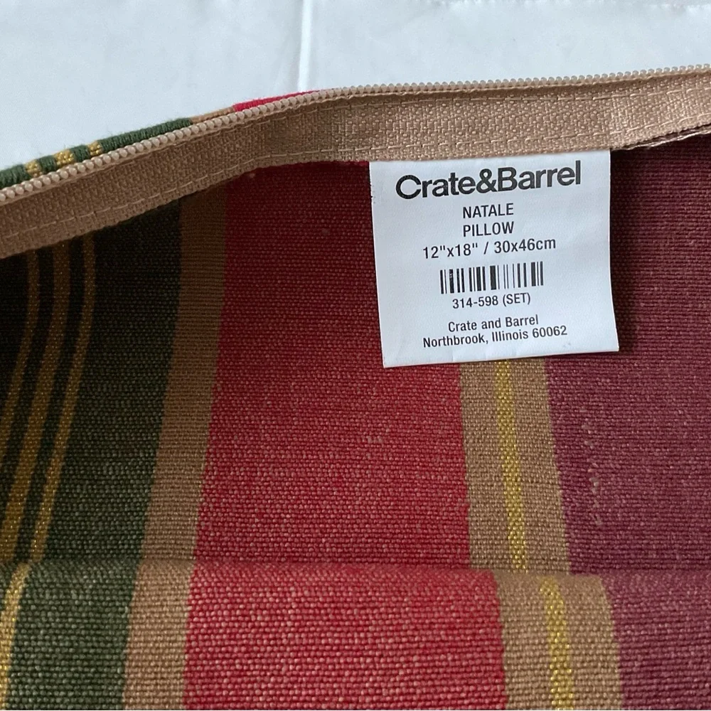 CRATE & BARREL Natale Multicolor Stripes Pillow Covers 12X18 Set of 2 -New